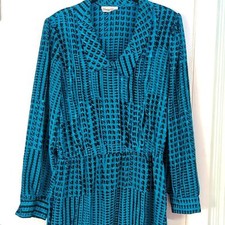 EUC Vintage Carriage Court Teal Houndstooth Dress sz S/M