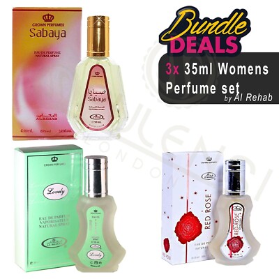 3x Al-Rehab Crown Bundle, Red Rose, Sabaya Lovely 35ml