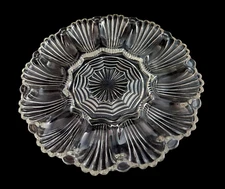 Vintage ANCHOR HOCKING ☆ Clear Glass Deviled Egg Plate #896 10" Wave/Fan Pattern