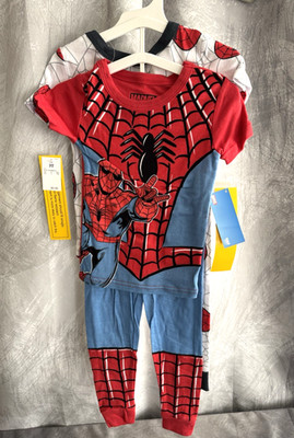 4pc Set Spiderman Pajama Size 3T Red Gray Blue Marvel Heroes Cotton Sleepwear