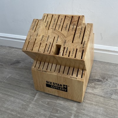 Six Star Cutlery Knife Block 30 Slot Solid Wood Labeled Kitchen Organizer