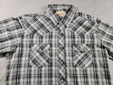 Wrangler Western Pearl Snap XL Short Sleeve Shirt Gray Black Plaid Pockets