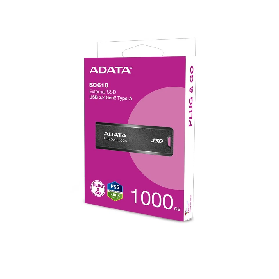 Adata SC610 1TB Pocket Size External SSD, USB 3.2 Gen2 Type-A, Capless Retractab - Image 2 of 4
