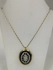 Bobbin Lace Pendant Oval Goldtone Framed With Fancy Link Chain