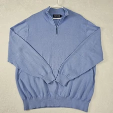 Paul Fredrick Sweater Mens Size XXLT 1/4 Zip Long Sleeve Mock Pima Cotton Blue