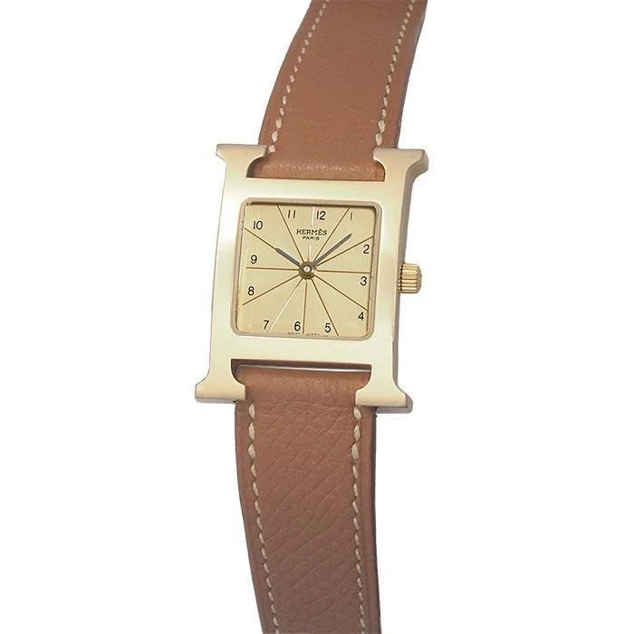 HERMÈS Orologio HERMES H originale HH1.201 quarzo quadrante champagne cinturino marrone donna