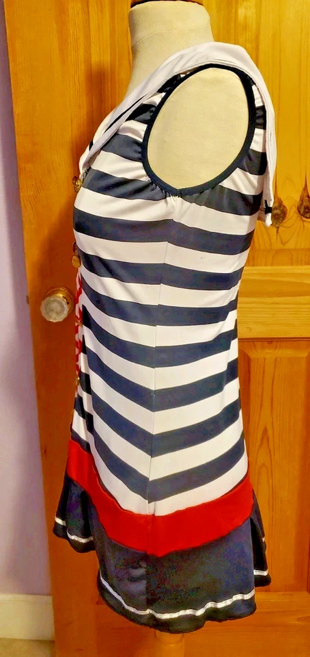 White Sailor Costume Dress & Knee Highs Garters Stockings Red Blue MEDIUM Sexy - Image 4 of 4