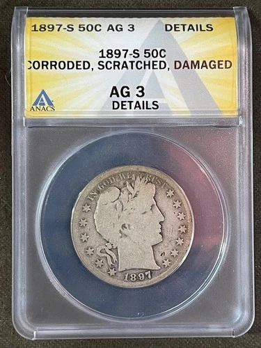 1897 S Barber Half Dollar Graded by ANACS at AG 3 Details