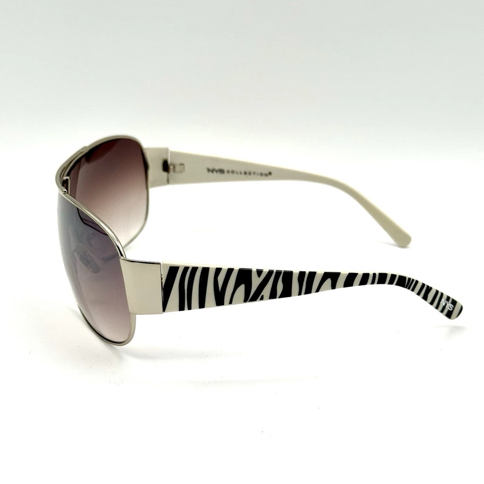 Gafas de sol NYS Collection Designer Shield marco blanco y negro de metal plateado 5055 Foto 4 de 4