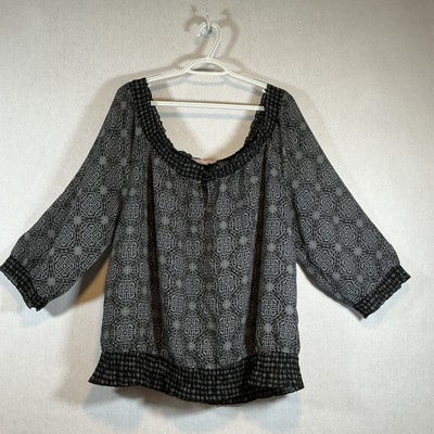 White Stag Womens XL Grey Pewter Geometric Medallion 3/4 Sleeve Blouse WL39200