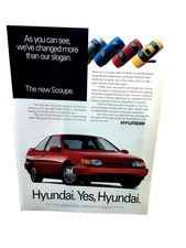 1991 Hyundai Scoupe Print Ad Vintage Car Magazine Page Yes Hyundai