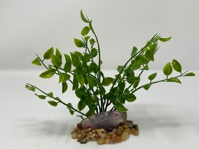 6'' Pea Leaf aquarium plant & CLEAR PINK AGATE Geode Slice, Stone Base 827PK-1, S