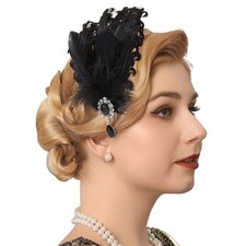 Flapper Headband 1920s Gatsby Headpiece Black Feather Hair Accessories for Women