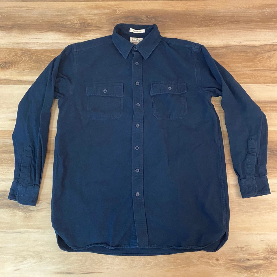 LL Bean Chamois Cloth Shirt Traditional Fit Large Tall Navy Blue LT Flannel - Image 2 of 4