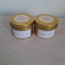 Lot 2 bougies artisanales parfumées Monoï-Passion & Vanille des îles (légers déf