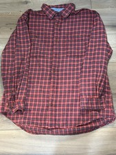 Orvis Mens XL Flannel Shirt Shacket Red Plaid Pockets Chore Jacket Heavyweight