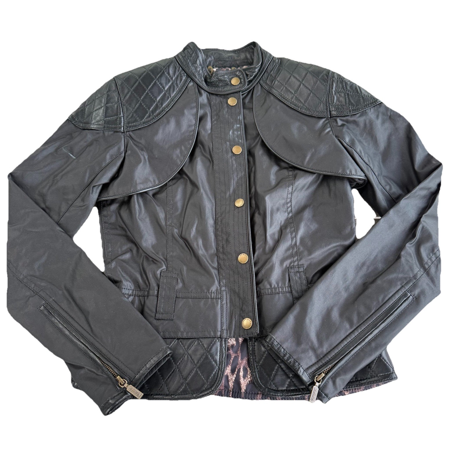 Barbour Gold Label Womens XS/S Black Waxed Cotton Zip Bomber Jacket Size 6