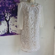 Darling London Cream Ivory Lace Shift Dress Size M 12 Vintage Style Wedding Boho