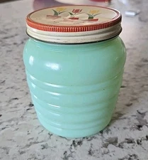Vintage Fire King Anchor Hocking Jadeite Beehive Grease Jar W/ Tulip Lid