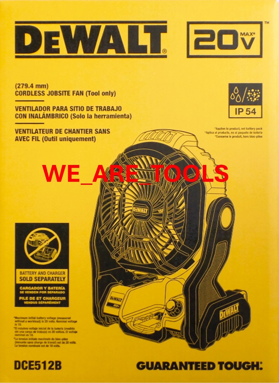 DEWALT DCE512B Cordless Jobsite Fan 650 CFM 11" FAN 20V 20 V