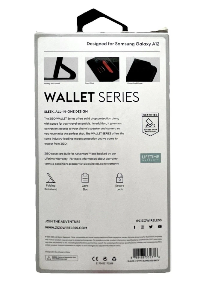 ZIZO Wallet Series Phone Case for Samsung Galaxy A12 Black w/ Card Slot NEW - Image 2 of 4