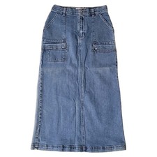 Eddie Bauer Denim Maxi Pencil Cargo Skirt Womens 4P Blue Western Boho Cowgirl