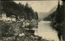 River view Karlsbad Bohemia vintage postcard z929