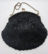 Black Beaded Charisma Clutch Purse 80s Cocktail Chain Prom Vintage Evening Bag