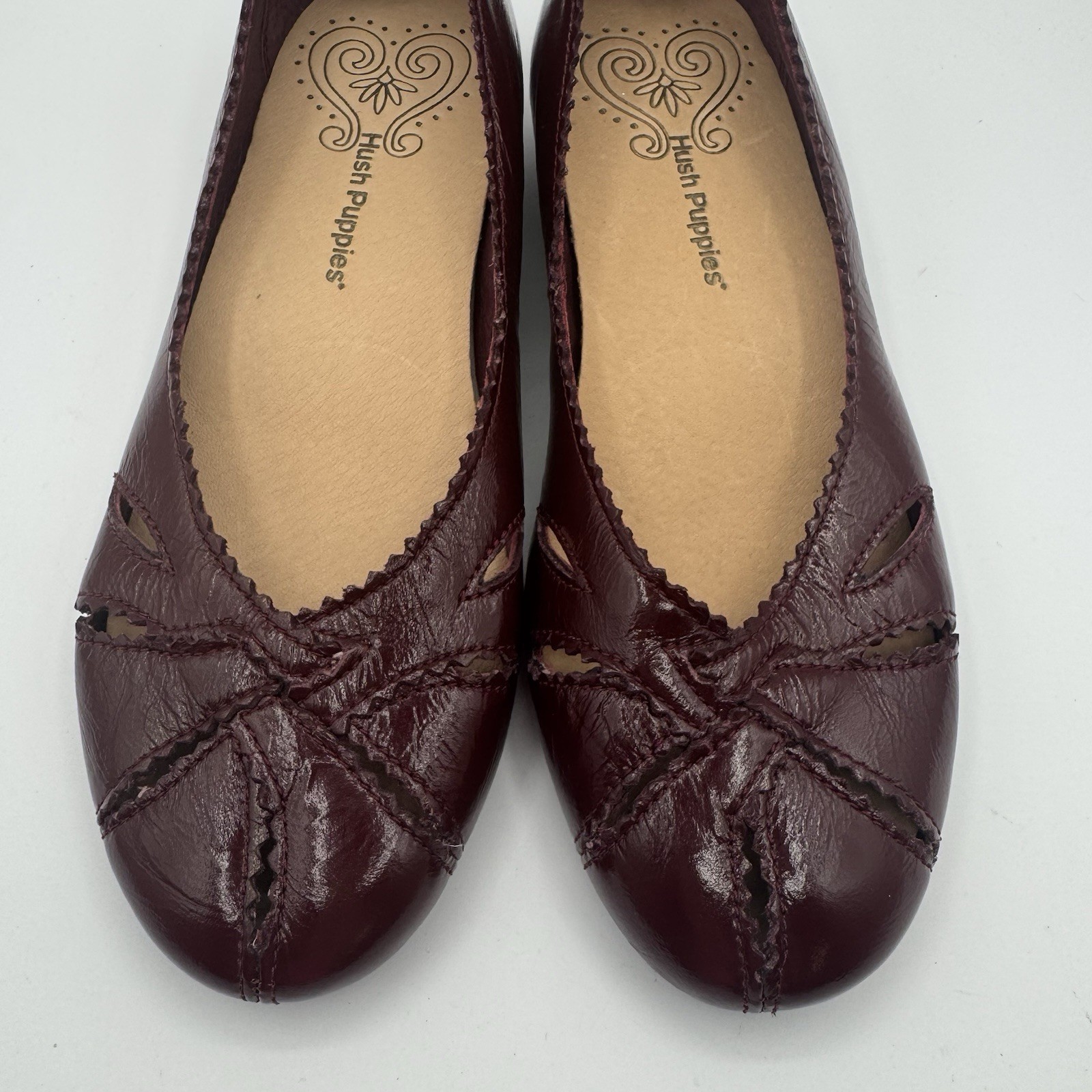 Hush Puppies Silhouette Flats Womens  7 Burgundy Leather Ballet Shoes Cut Out
