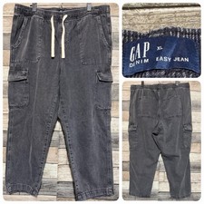Gap Easy Jean Cargo Drawstring Women  s XL Gray Inseam 24.5 Elastic Waist