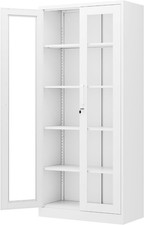 Display Cabinet with Glass Doors, with 4 Adjustable Shelves, Lock for Home