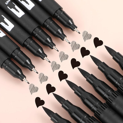 12 Stück Schwarz Fineliner Stifte Dicke und Dünne Filzstiften Dual Brush Pen Set