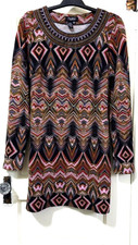 FLASH SALE Papillon MEDIUM BOHO Sheath Sweater Dress Brown Pink Black Embroidery