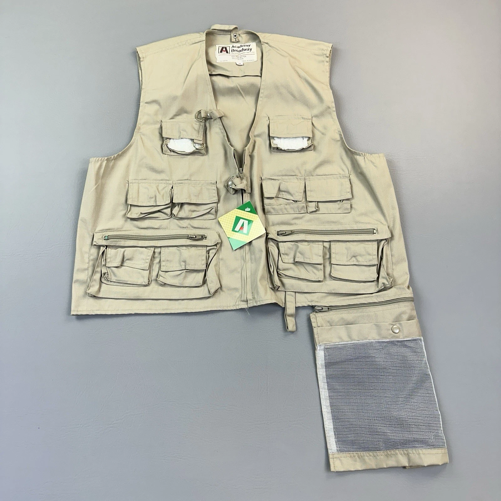 Vintage Academy Broadway Fishing Vest Mens Medium Tan Utility Multi Pocket NWT