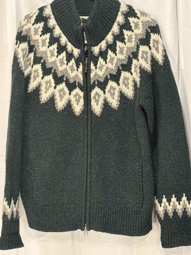 LL Bean Women’s Green 100% Lambswool Full Zip Cardigan Sweater Size M VTG