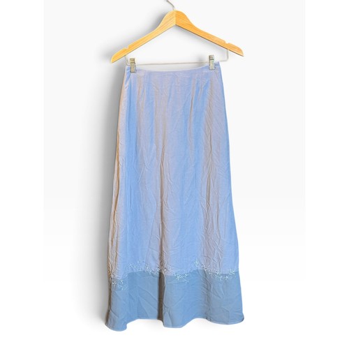 Liz Claiborne Collection Silk Maxi Skirt Womens 4 Blue Embroidered Floral Formal
