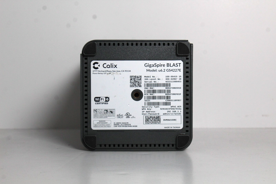 Calix U6.2 GS4227E GigaSpire BLAST 100-05415 15 Wireless Router ...