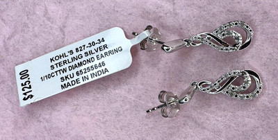 Kohl's 925 Sterling Silver 0.10 CTW Diamond Teardrop Dangle Earrings
