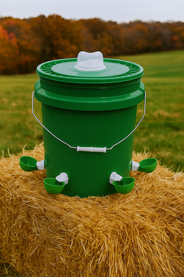 #ad Automatic Poultry Waterer Valve Feed Design No Spill Container 5 Gal Green $45.00