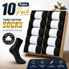 10 Pairs Men's Pure Cotton Socks Soft Crew Socks Casual Office Business UK 6-13