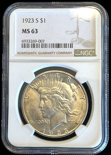 Super Choice 1923 S Peace US Silver Dollar NGC MS63 Beautiful Coin Nice Luster!