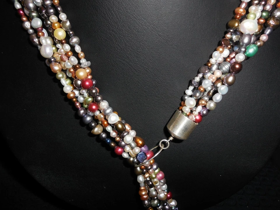 COLLAR 6 HEBRAS MULTICOLOR PERLAS AGUA DULCE LARIAT Y PLATA DE LEY Foto 4 de 4