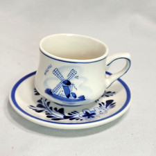 Hand Painted EH Delft Windmill Blue Miniature Teacup  Saucer