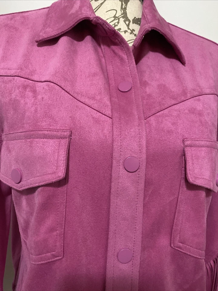 Abrigo Chaqueta GLAM Western Flecos Suave Imitación Gamuza a Presión Talla M Rosa Vaquera Rancho Foto 3 de 4