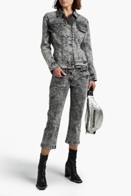 NORMA KAMALI Low Rise Cropped Bootcut Jeans schwarz Acid Wash W 28 UK 10 US 6 neu mit Etikett