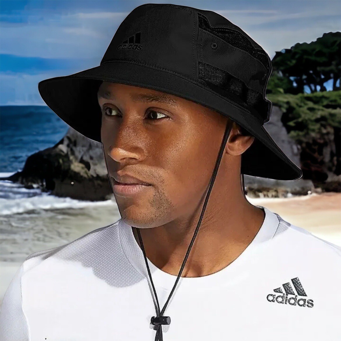 ADIDAS Victory III Black Logo UPF 50 Protection Bucket Hat Cap New