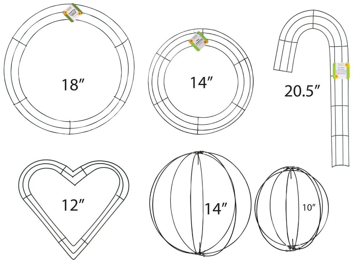 Metal Wire Wreath Frame Form Circle Rings, Candy Cane, 3D Orb globe, &  Heart