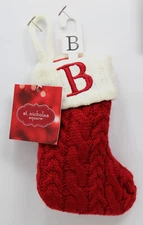 New KOHL'S ST NICHOLAS SQUARE Monogram B Mini 8 Inch Knitted Stocking Red White