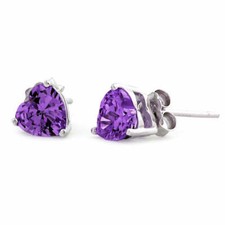 Amy: 1.50ct 6mm Radiant Heart Cut Amethyst Ice CZ Silver Stud Earrings