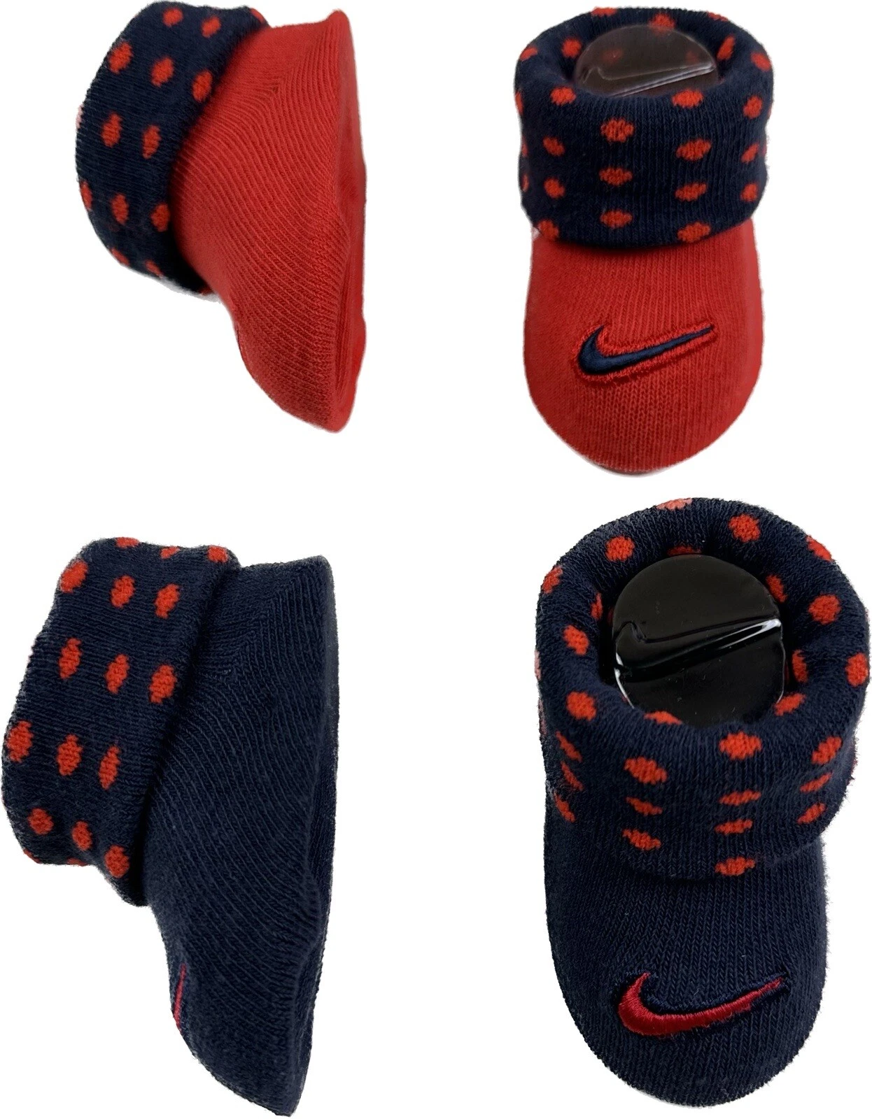 Nike Baby 2 Pk Blue Red Ankle Cotton Swoosh Logo Polka Dot Booties Set Sz 0-6 MO